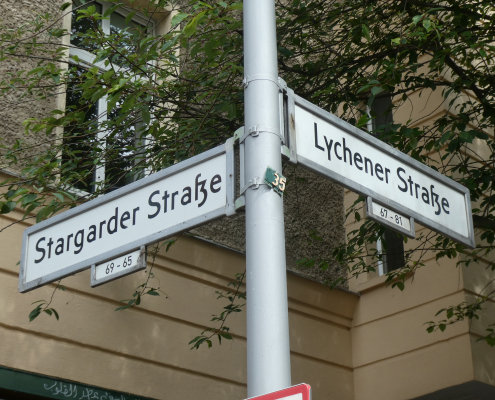 Straßenschild Stargarder Str. Ecke Lychener Straße